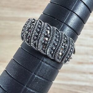 Vintage 925 Sterling Silver Marcasite Ring Size 7.5 Estate Jewelry